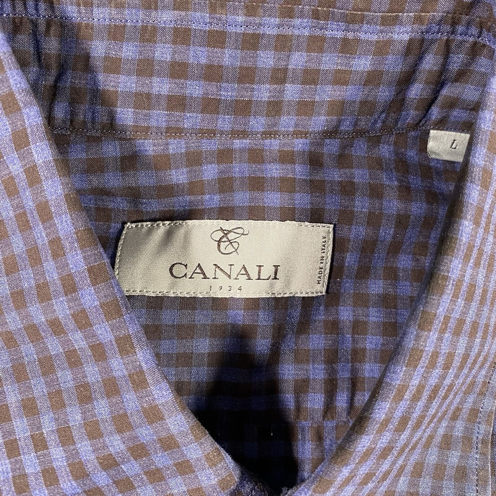 Canali Mens Large Gingham Check Long Sleeve Oxford Button Shirt Made in Italy - Picture 2 of 8
